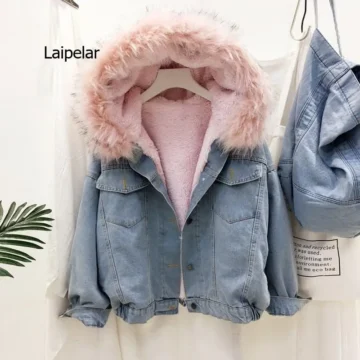 Velvet Fur-Collar Denim Jacket 2