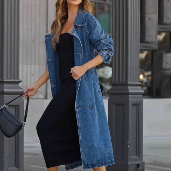 Vintage Midi Denim Trench Coat for Women 3 | PricZone