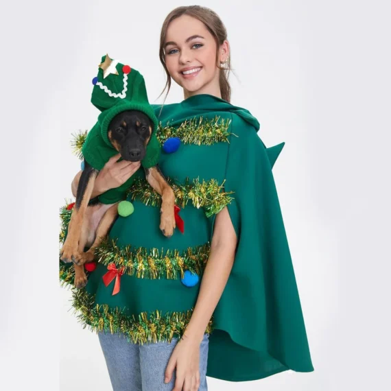 3D Christmas Tree Hooded Cape Costume 2