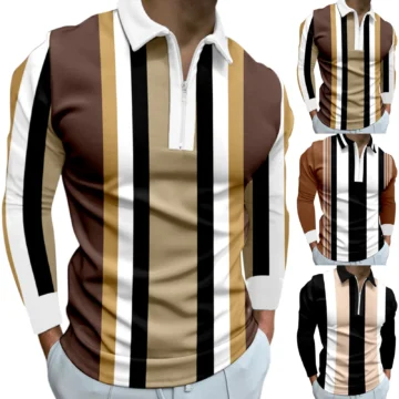 Autumn Men's Stripe Polo Shirt - Casual Fit