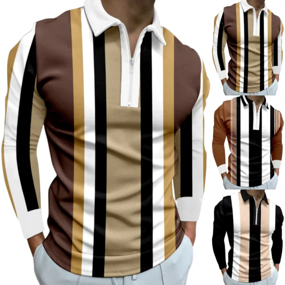 Autumn Mens Stripe Polo Shirt Casual Fit | PricZone