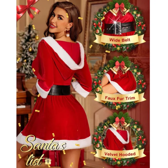 Womens Velvet Miss Claus Costume Set 4 | PricZone