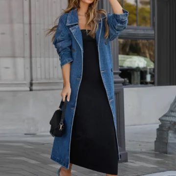 Vintage Midi Denim Trench Coat for Women 2