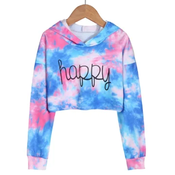 Girls' Autumn Tie-Dye Crop Hoodie 6-14Y