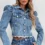 Puff Sleeve Denim Jacket 2024 – Women’s