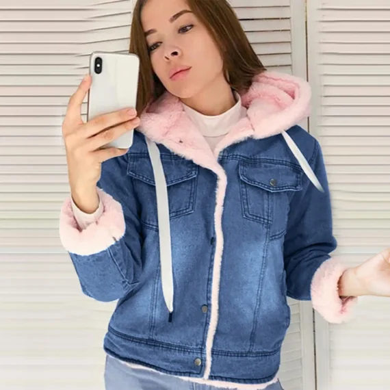 Long Fleece Denim Hooded Jacket 5 | PricZone