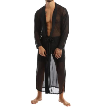 Cool Black Mesh Men's Robe - Transparent Nightwear 2