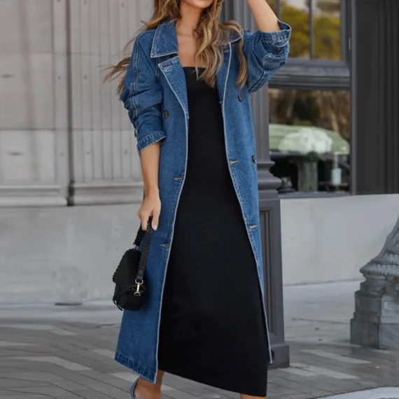 Vintage Double Breasted Denim Trench Coat | PricZone