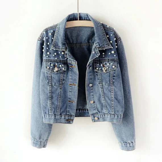 Blue Beaded Denim Jacket for Women 2 | PricZone