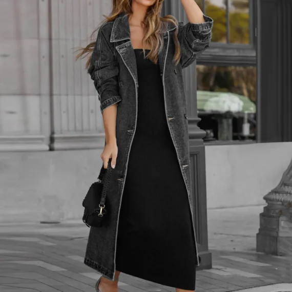 Vintage Midi Denim Trench Coat for Women 4 | PricZone