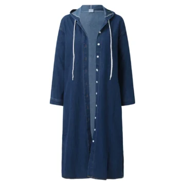 Winter Hooded Denim Long Overcoat for Women 2