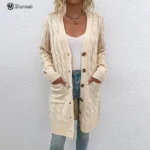 Chic V Neck Knit Cardigan for Women | PricZone