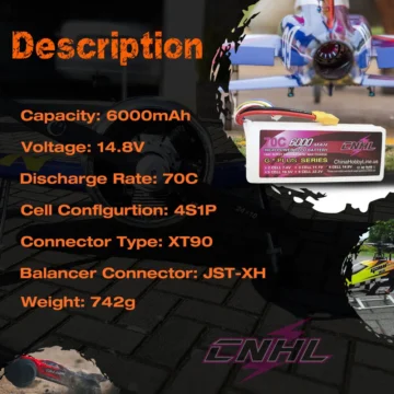 CNHL 14.8V 6000mAh 70C 4S Lipo Battery XT90 2