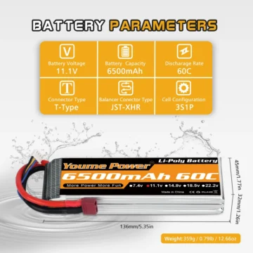 Youme 3S 6500mAh Lipo Battery 60C XT60/EC5 2