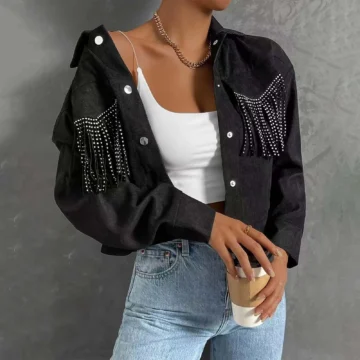 Tassel Denim Jacket - Women's Slim Fit