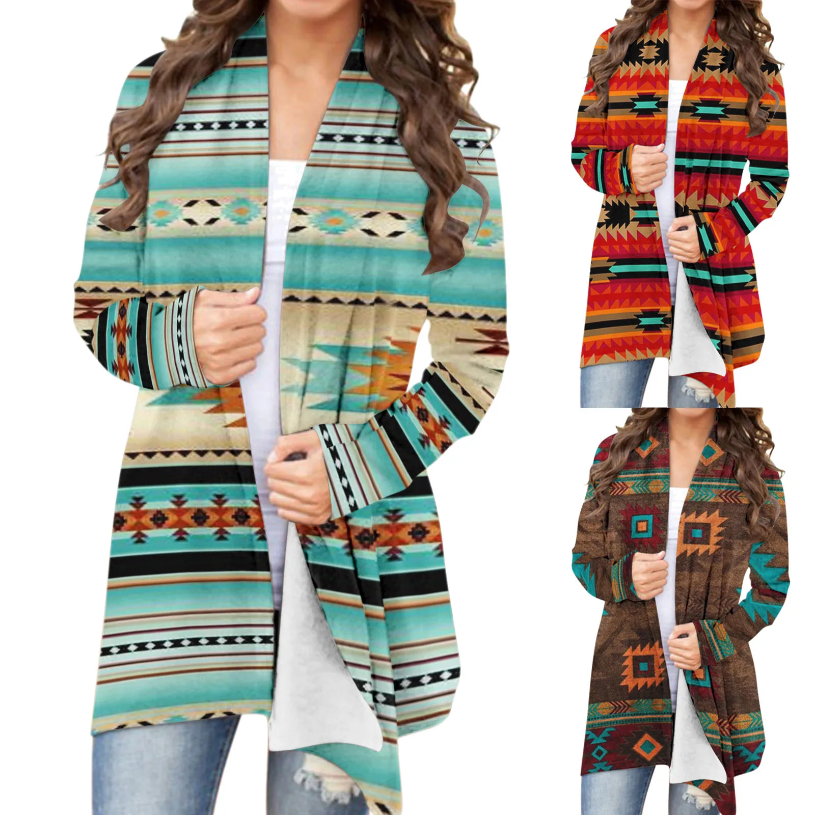 Boho Aztec Print Womens Cardigan Coat 2 Boho Aztec Print Women's Cardigan Coat 2