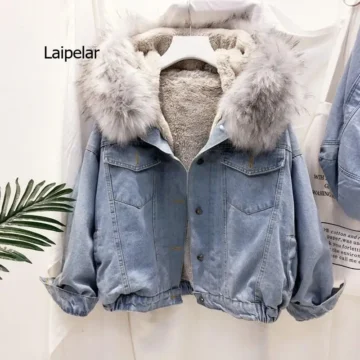 Velvet Fur-Collar Denim Jacket