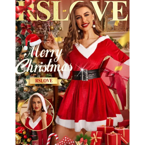 Womens Velvet Miss Claus Costume Set 3 | PricZone