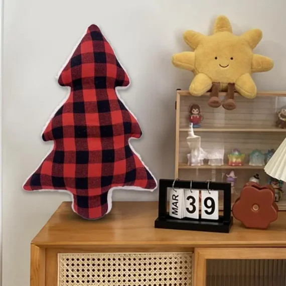 Red Plaid Christmas Tree Pillow Cozy Gift 5 | PricZone