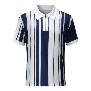 Classic Zippered Men's Polo: Trendy Striped Style 2