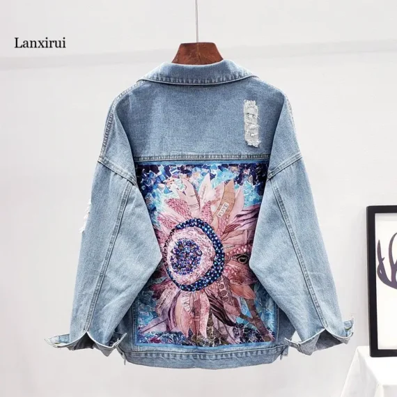 Boho Sequin Floral Denim Jacket for Women 2 | PricZone