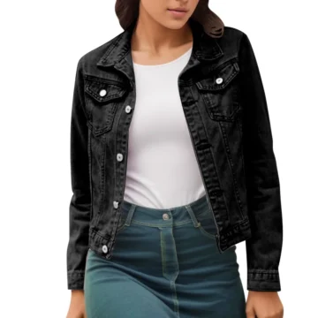 Black Slim Denim Jacket for Women | PricZone