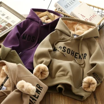 Kids Warm Lamb Wool Hoodie - Letter Print