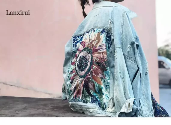 Boho Sequin Floral Denim Jacket for Women | PricZone