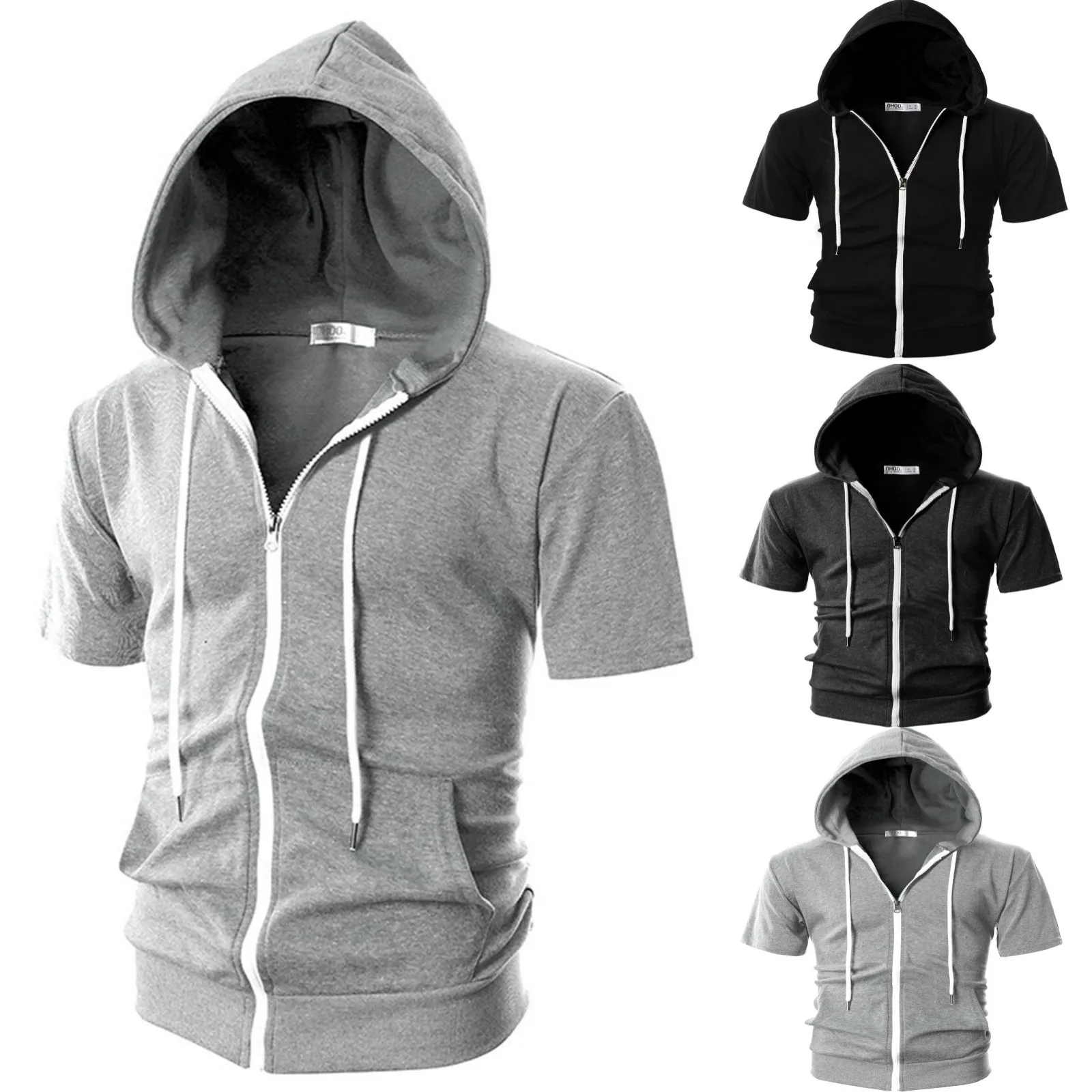 Zip-Up Hoodie Short Sleeve & Pocket Style