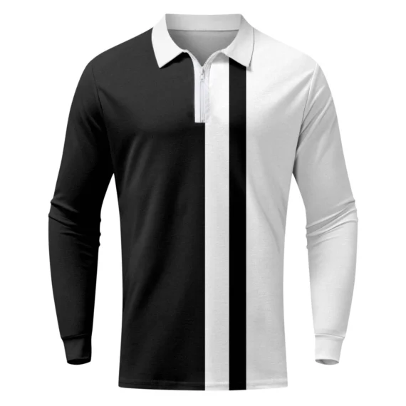 Striped Casual Mens Polo Autumn Spring Long Sleeve 4 | PricZone