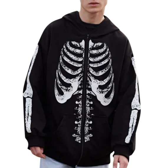 Gothic Skeleton Zip Hoodie Y2K Vintage Grunge Wear 4 | PricZone