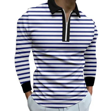 Zippered Polo Casual Striped Autumn Wear 2 | PricZone