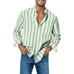 Plus Size Striped Linen Shirt Casual Elastic 6 | PricZone