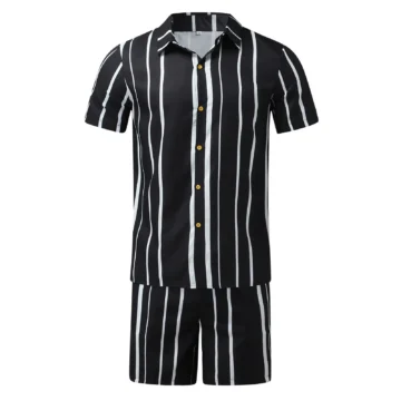 Summer Stripe Lapel Set Shirt & Shorts 2