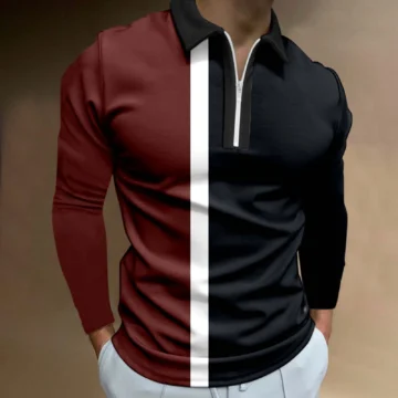 Striped Casual Mens Polo Autumn  Spring Long Sleeve 2 | PricZone