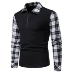 Mens Lapel Zipper Shirt Long Sleeve Business Pullover Tops Plaid Matching Polo Shirt New Business Wear Casual Shirts For Men 2 | PricZone