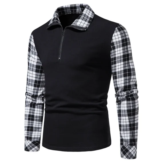 Mens Lapel Zipper Shirt Long Sleeve Business Pullover Tops Plaid Matching Polo Shirt New Business Wear Casual Shirts For Men 2 | PricZone