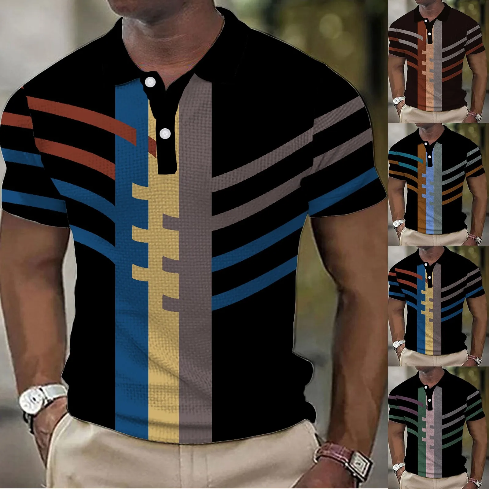 Striped Polo Shirt - Summer Casual Streetwear