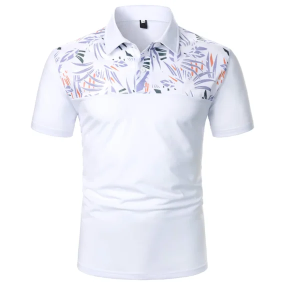 Leaf Print Slim Fit Polo Shirt for Men Casual | PricZone