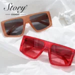 Square Sunglasses Green Frame Red Flat Top 4 | PricZone