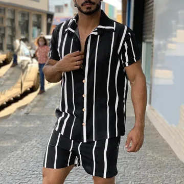 Summer Stripe Lapel Set Shirt & Shorts