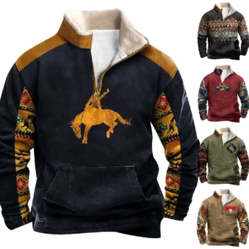 Bull Head Fleece Jacket Western 1/4 Zip Pullover