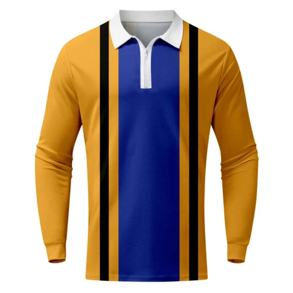 Striped Casual Mens Polo Autumn Spring Long Sleeve 6 | PricZone