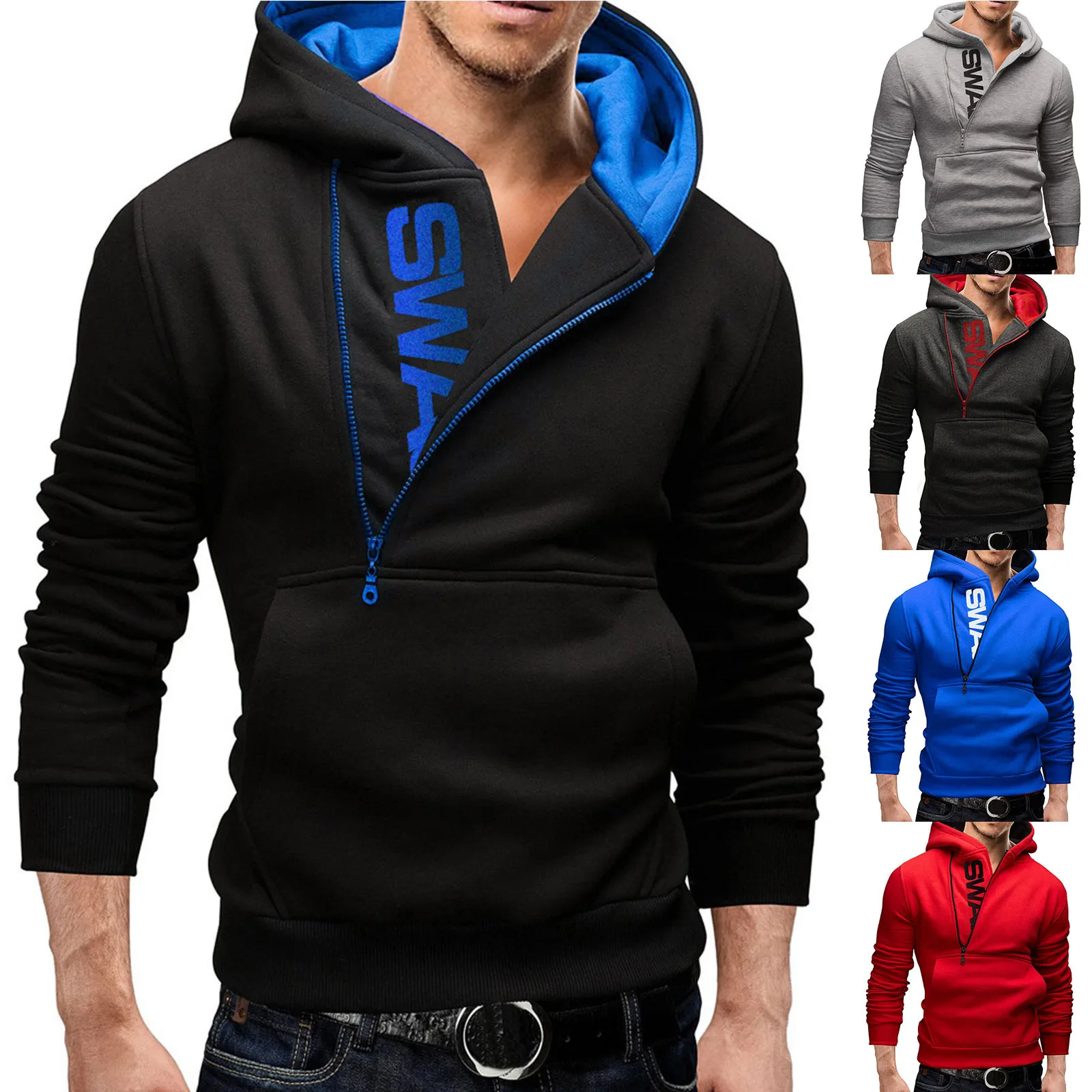 Y2K Contrast Zip Hoodie Casual Streetwear