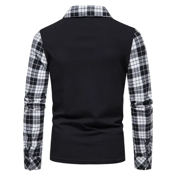 Mens Lapel Zipper Shirt Long Sleeve Business Pullover Tops Plaid Matching Polo Shirt New Business Wear Casual Shirts For Men 3 | PricZone