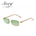 Retro Green Lens Rimless Marbled Sunglasses | PricZone