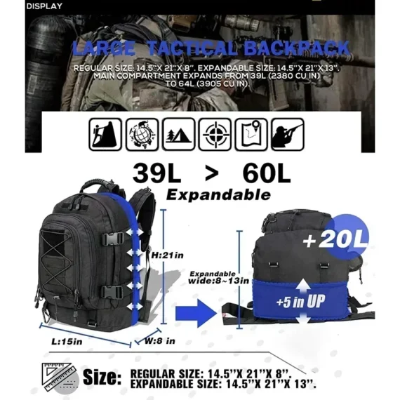 60L Durable Tactical Backpack Water Resistant for Travel 6 | PricZone