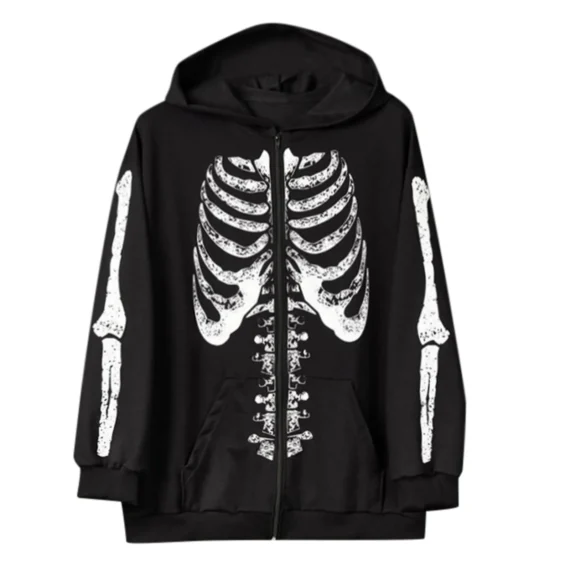 Gothic Skeleton Zip Hoodie Y2K Vintage Grunge Wear 5 | PricZone