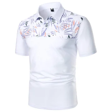 Leaf Print Slim Fit Polo Shirt for Men Casual 2