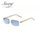 Retro Green Lens Rimless Marbled Sunglasses 4 | PricZone